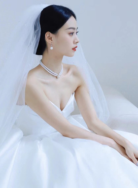 极速领证拍照道具珍珠项链u颈链新娘婚纱饰品女旗袍锁骨链耳环宴