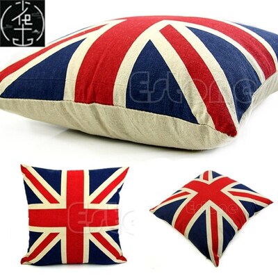 极速UK Flag Union Japck Linen Cushion Square 16 Pillow Cases