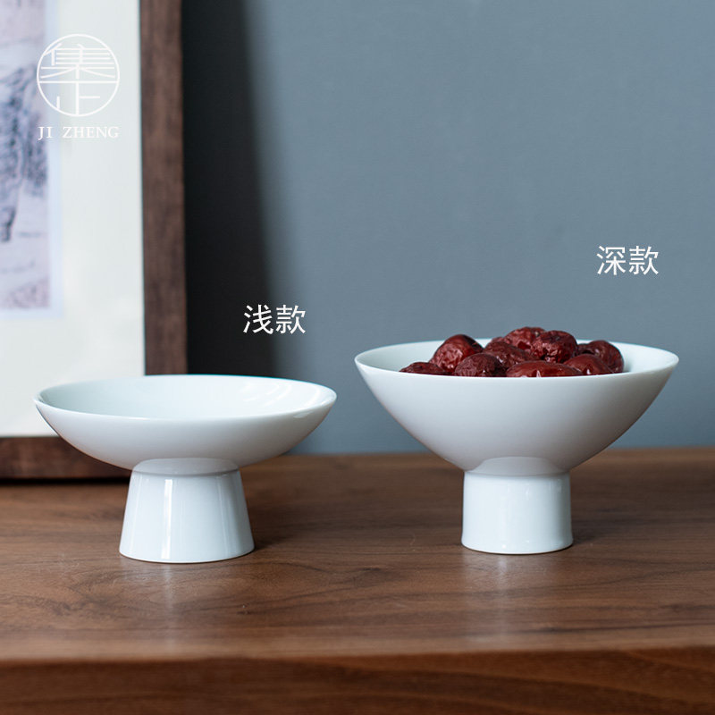 新品集正 复古高脚茶点盘 高雅日式茶道茶具茶食零V食水果盘陶瓷