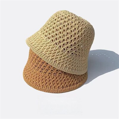 极速Spring Summer Bucket Hat Women Men Fashion Hollow K.nitt