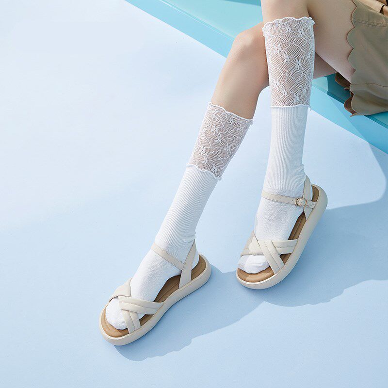 新品平底凉鞋女款夏季2026新款时尚女I士增高一字扣带罗马厚底松