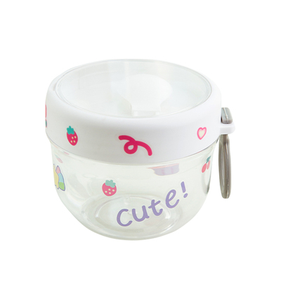 新品隔夜宽口燕麦杯密封带盖勺子外带便携L麦片酸奶牛奶豆浆碗早