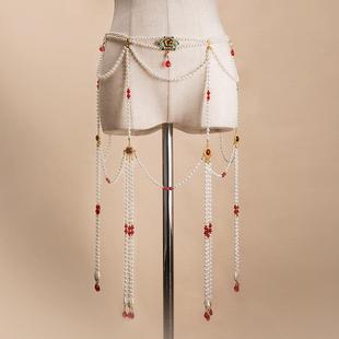 极速流苏汉服坦领古风腰链珍珠腰襦裙唐H配饰女长齐璎珞风齐胸饰