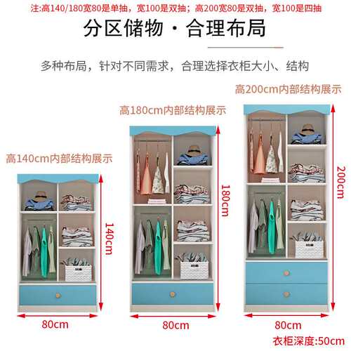 新品环保板材儿童衣柜拉门男孩女公主H宝宝婴儿矮小衣柜简约卧室