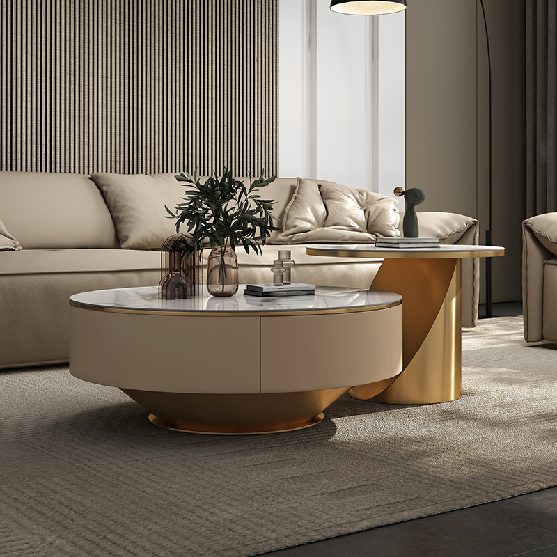 极速轻奢岩板g茶几电视柜大小圆行组合带抽屉现代简约创意设计客