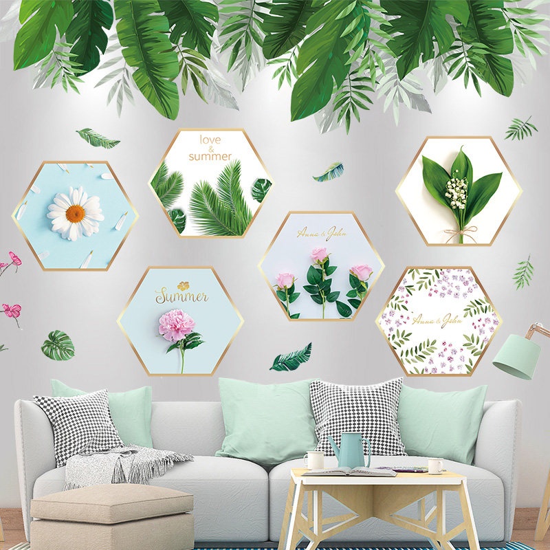 新品ins北欧风相框墙贴客厅墙壁纸自粘沙发背景墙面装Y饰贴纸绿植
