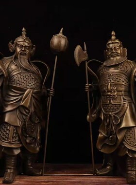 新品纯铜门神摆件l大号秦琼尉迟恭铜像仿古哼哈二将护法神家用供
