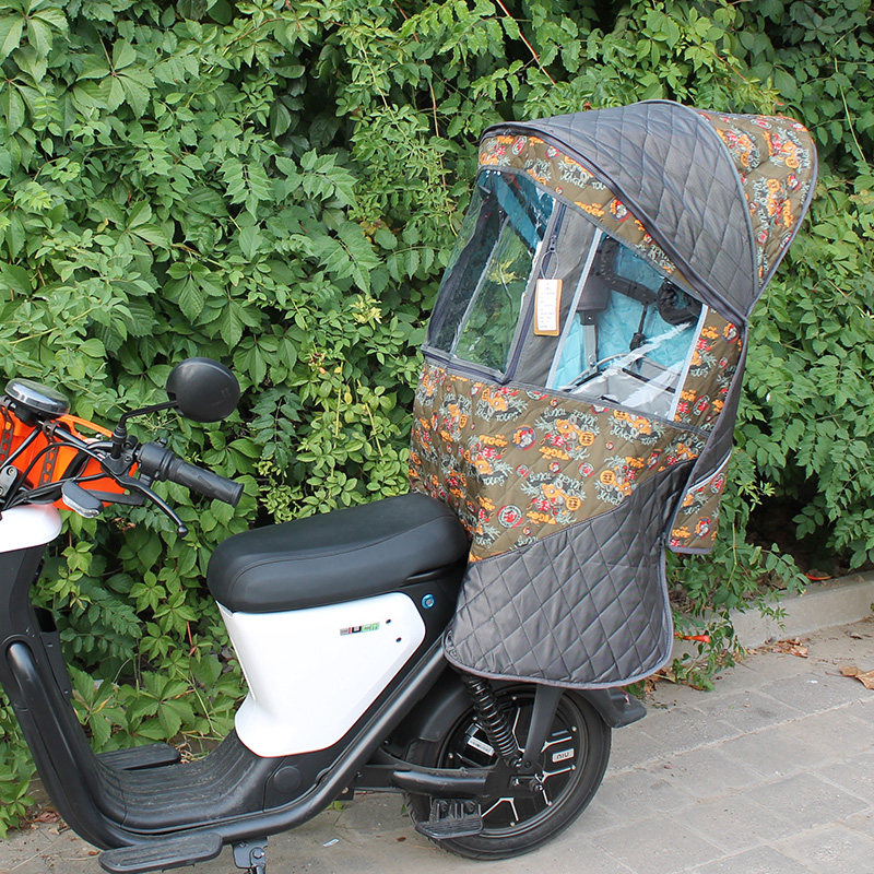 极速电动车雨棚四季防风棚带纱网脚套自行L车儿童后置座椅遮阳棚