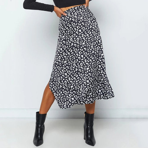新品2021 Newg Sexy Leopard Print Chiffon Split Skirt Casual