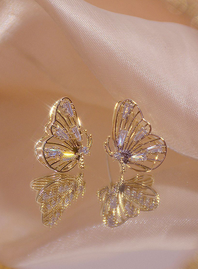 极速14k Real Gold Luxury Hollow Butterfly Women EUarring Bli