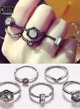 极速5pcs1set hot selling new punk black knuckle riUngs for w