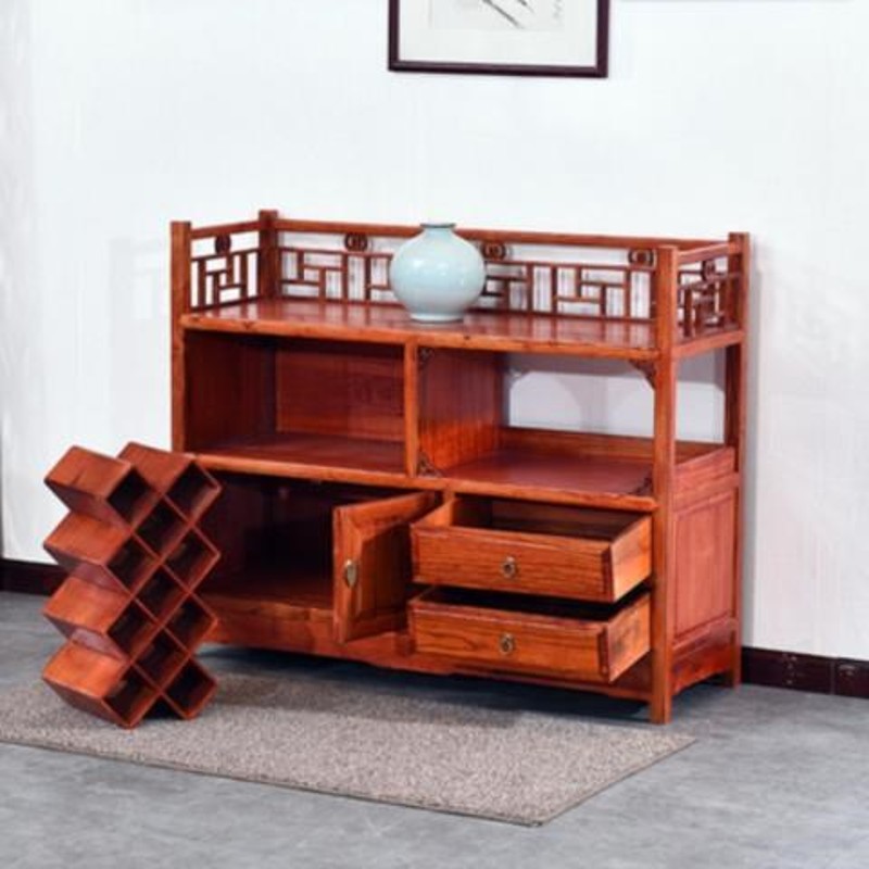 极速木中式柜柜酒柜餐榆木v玄关鞋餐厅储物茶水柜新全实备餐柜隔