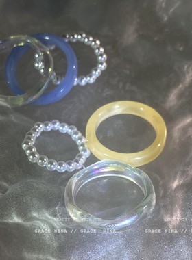 极速ins网红风珍珠戒指女小众设计素圈组合戒时P尚个性指环2021年