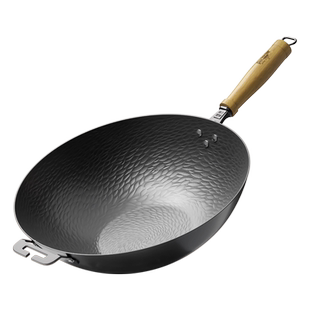 古臻匠锤纹铁锅炒锅无涂层平底圆底氮化不易粘锅不易锈炒菜家用