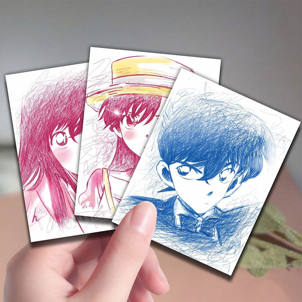 27张柯南线画拍立得小卡彩铅绘画工藤新一毛利兰怪盗基德饭制周边