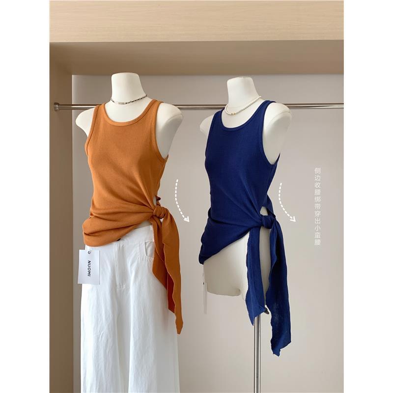 现代舞蹈服女修身显瘦无袖背心针织绑带上衣夏季新款古典舞练功服