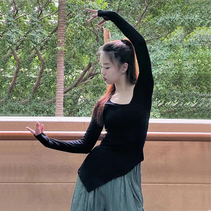 古典舞上衣女春夏舞蹈生日常穿搭套指长袖形体训练服现代舞练功服