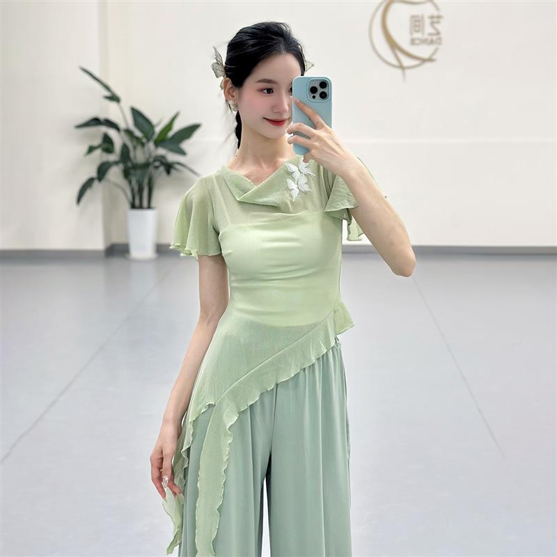 古典舞蹈服飘逸小飞袖蝴蝶上衣身韵荡领形体练功服现代舞演出纱衣