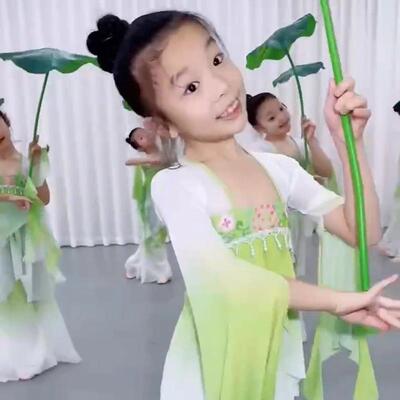 儿童古典舞蹈演出服戏莲鼓越歌行荷花伞舞飘逸江南可采莲练功舞服
