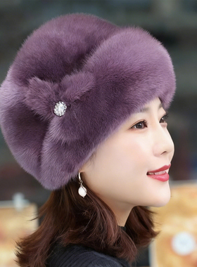 妈妈帽子女秋冬洋气中老年人仿水貂毛奶奶帽保暖时尚老太太