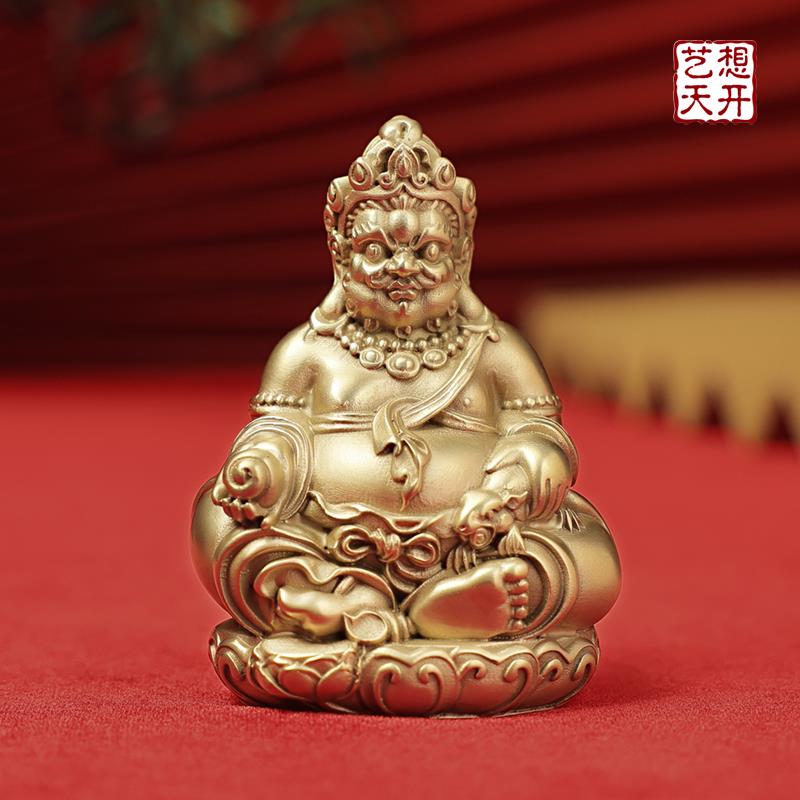 纯黄铜黄财神手把件新中式创意工艺品多闻招财佛像天王财神小摆件