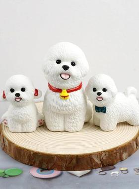 可爱比熊犬陶瓷摆件创意家居装饰品小狗公仔摆设办公桌面节日礼物