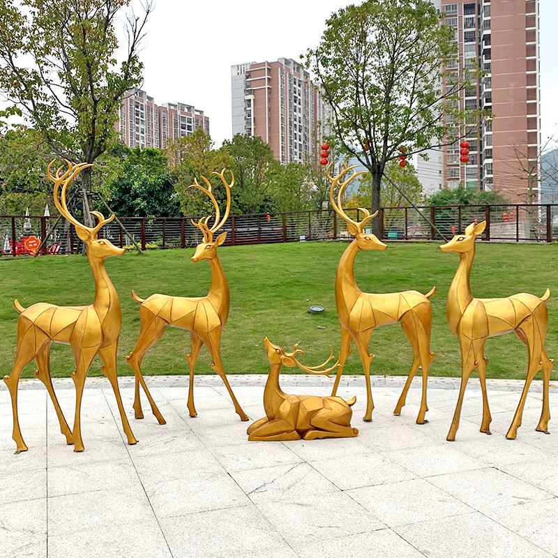 户外抽象几何梅花鹿雕塑样品屋展示中心社区草坪块面动物摆件商场