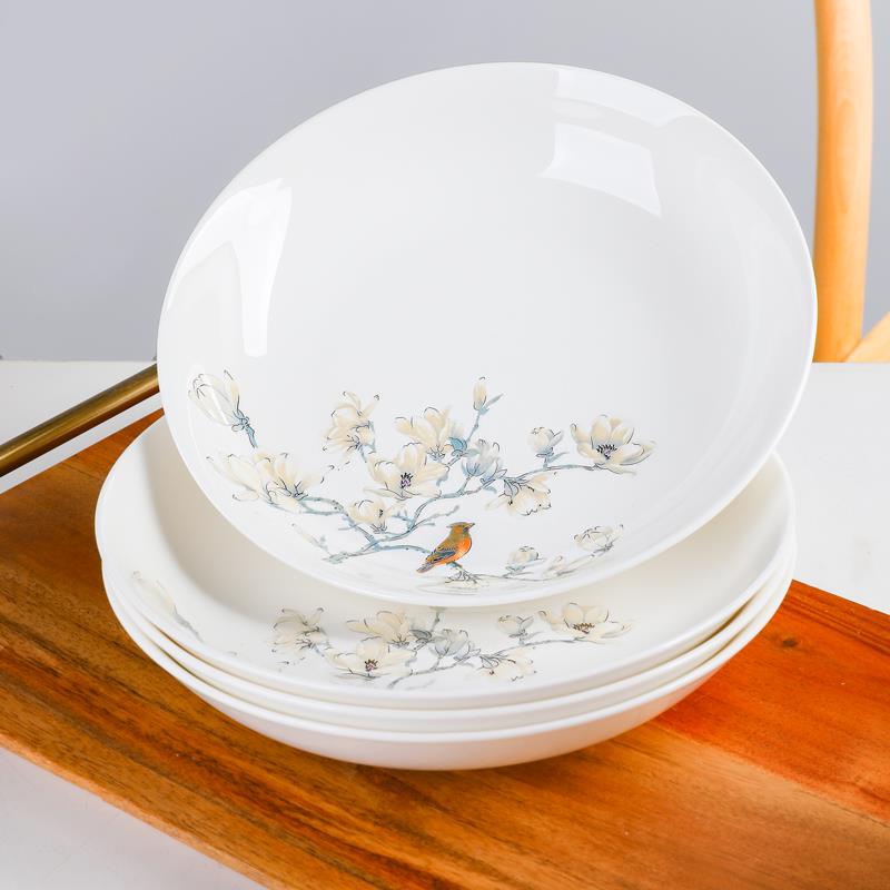 轻奢骨瓷深盘6个家用菜盘陶瓷盘子加深加高碟子餐盘景德镇餐具盘