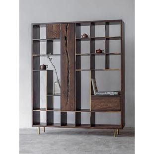 野木1978几何博古茶杯架侘寂风玄关柜新中式 实木黑檀禅意茶室家具