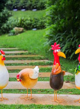 园林庭院摆件卡通彷真公鸡母鸡动物雕塑户外景观摆设创意家居装饰