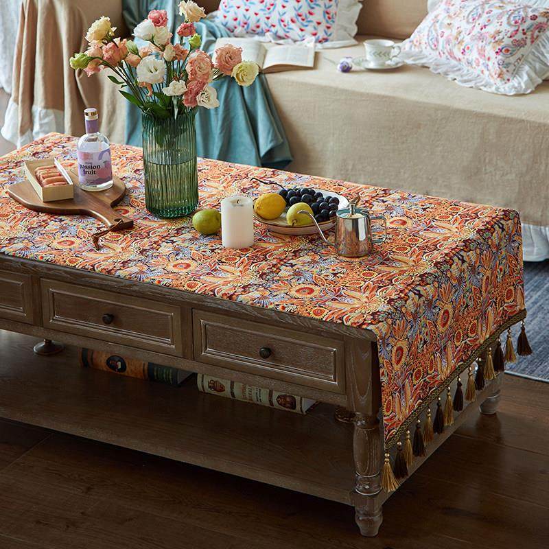 欧式轻奢电视柜布茶几桌布高级感禅意新中式边柜棉麻台布盖布定制