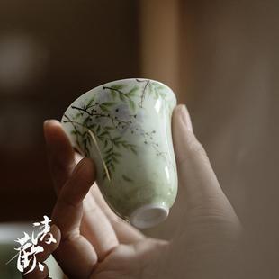 釉下彩手绘紫藤花主人杯 清欢 手工陶瓷茶杯功夫茶具家用品茗杯