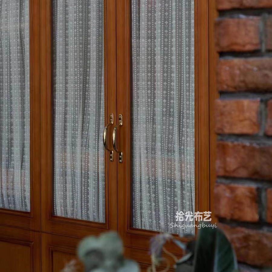 覆古玻璃绷纱帘推拉移门柜门帘遮挡纱帘厨房柜子黏贴轻奢书柜窗帘