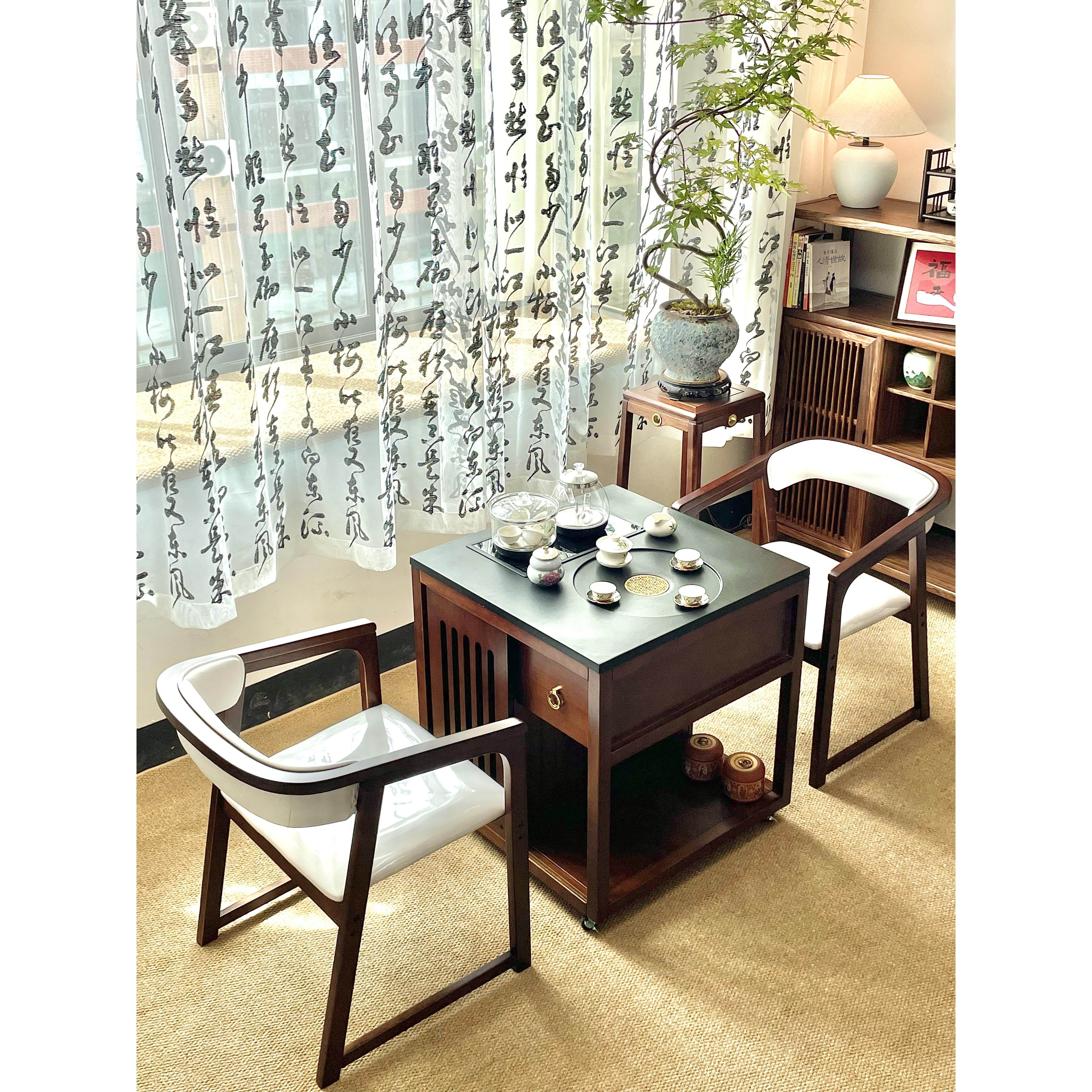 可移动茶桌新中式阳台小茶桌椅组合实木客厅家用茶台小型胡桃木