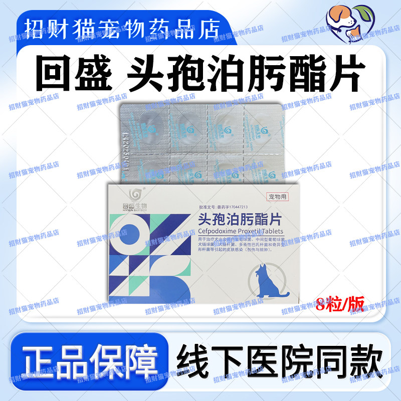 回盛生物头孢泊肟酯片感冒皮肤病泌尿感染猫咪狗狗消炎药羟氨苄片