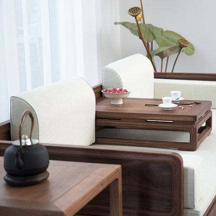 禅意新中式罗汉床实木明清仿古黑胡桃客厅双人沙发床两用现代简约