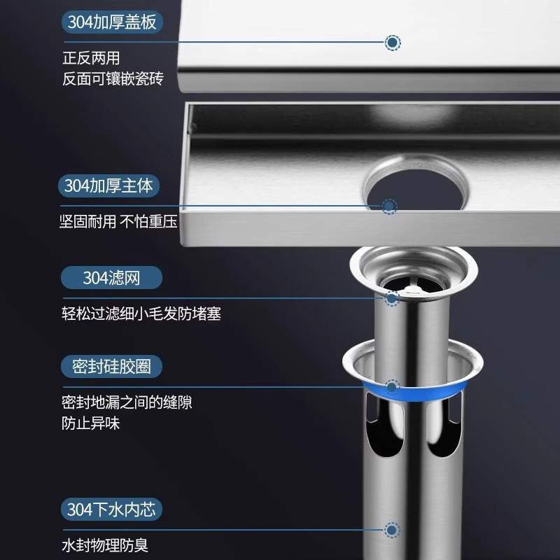加长条地漏防臭器浴室卫生间专用大排水量头发过滤网