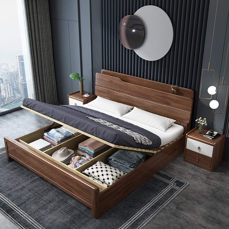 中式简约胡桃木实木床主卧1米8双人床1.5米小户型卧室储物单人床