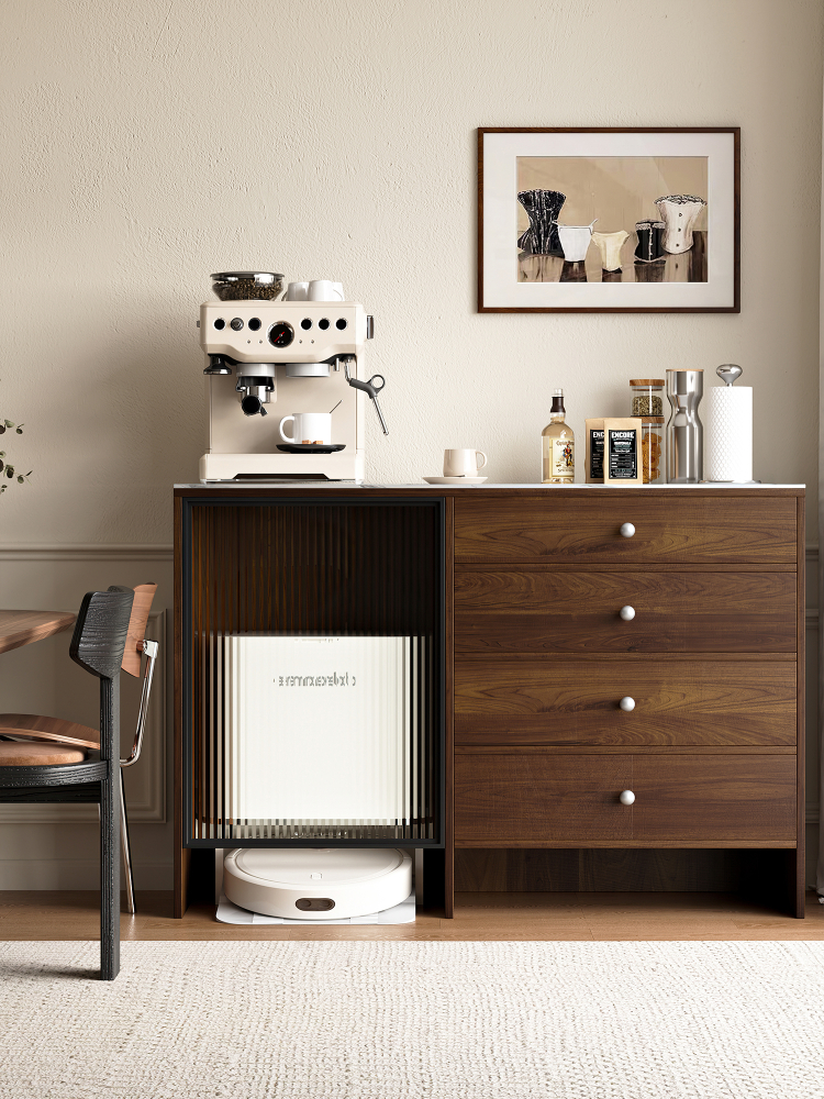 实木餐边柜靠墙一体多功能岩板置物柜扫地机器人收纳柜置物架边柜