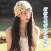 鞠婧祎包头帽假发女长发手工钩织时髦小众复古文艺毛线帽堆堆帽
