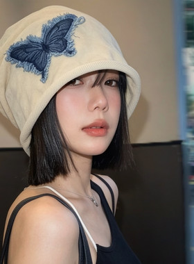 小众设计感蝴蝶包头帽假发女四季显脸小薄款增发量仿真堆堆帽冷帽