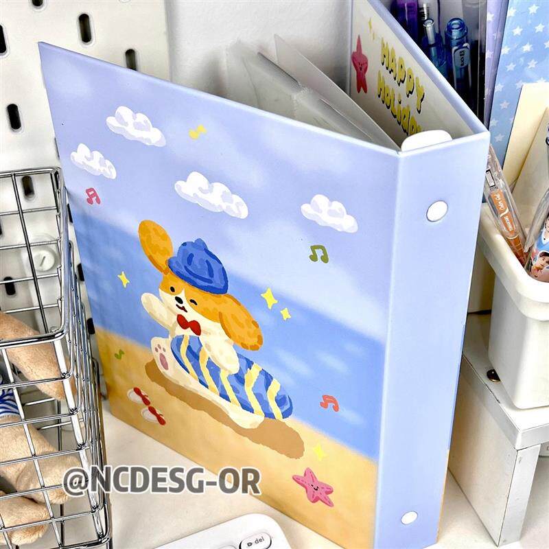 新品夏日冲d浪小狗卡册A5硬壳四宫格活页开口高颜值卡通小卡收纳