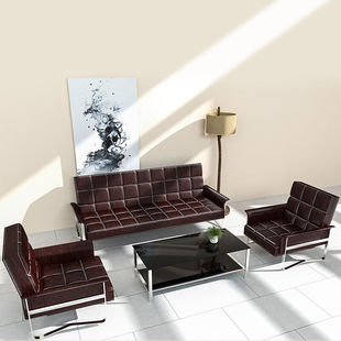 极速中伟办公沙发k简约皮艺商务办公室简易钢架摺叠沙发牀3+1+1+