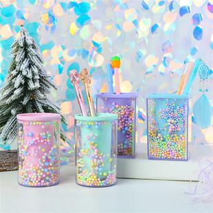 极速2023新i款梦幻压克力笔筒可爱卡通圆形笔筒桌面收纳泡沫笔筒