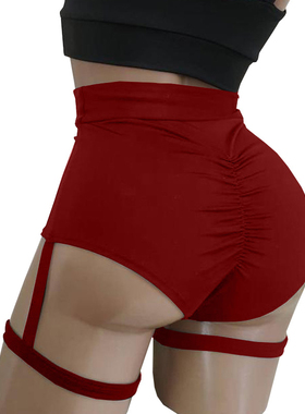 极速Plus Size Women Sexy Goth Shorts with GarPter Leg Ring C