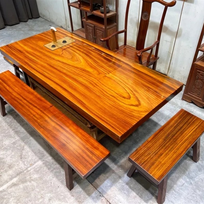 极速奥坎大板原木挖茶盘茶桌实木茶台G泡茶台茶盘一体喝茶桌办公