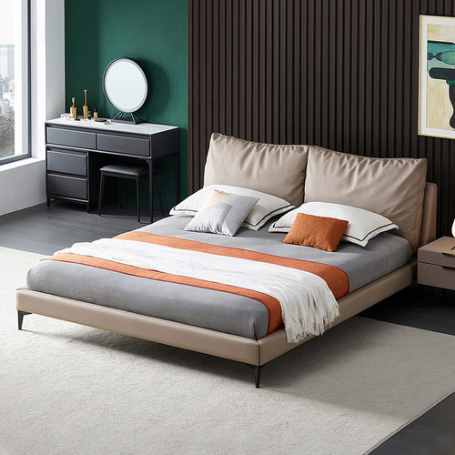 极速意式极简皮牀真皮牀现代简约主卧室北欧网红1S.8米软包双人牀