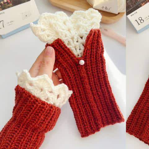 新手钩织保暖花边袖套材料包