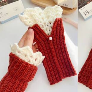 新手钩织保暖森系花边袖 套钩织材料非成品 套毛线编织材料包钩针袖