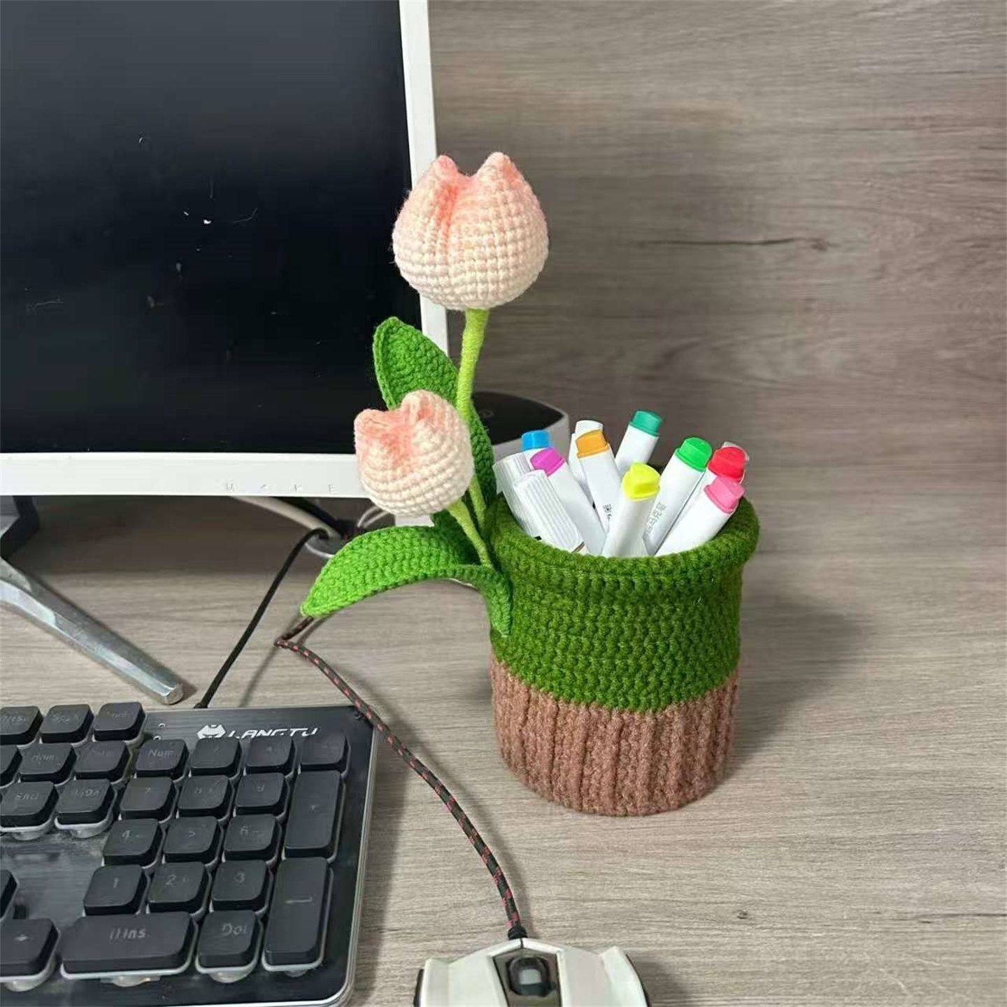 diy手工编织郁金香花瓶笔筒毛线钩织桌面摆件礼物材料包女友闺蜜,服饰配件/皮带/帽子/围巾,DIY编织材料包,淘宝优惠券,粉丝福利购,淘宝优惠卷